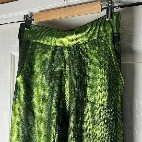 Hanifa Rylee Metallic Green knit Flare Pants - Picture 3 of 7